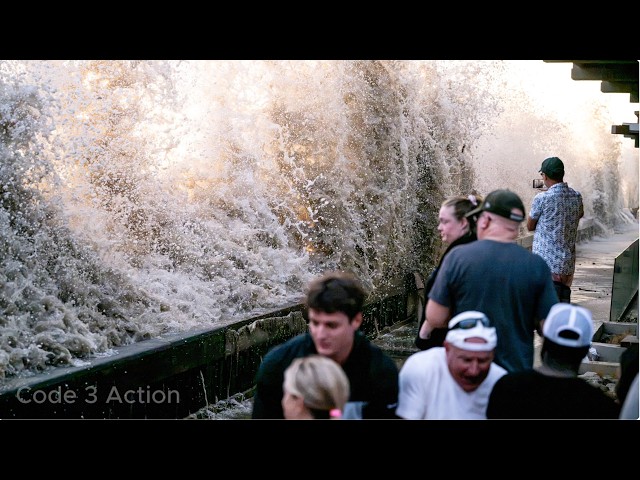 Many People Evacuated after offshore Hurricane Brings Large Waves Causing Destruction (Long Beach)