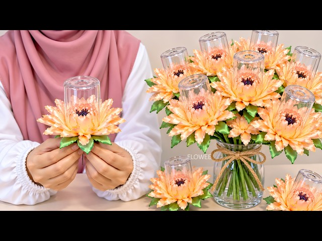 Easy Ribbon for Flowers tutorials using small plastic bottle for Beginners (So Easy!)