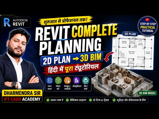 Autodesk Revit Complete Planning Tutorial | 2D Floor Plan to 3D BIM Model | Hindi