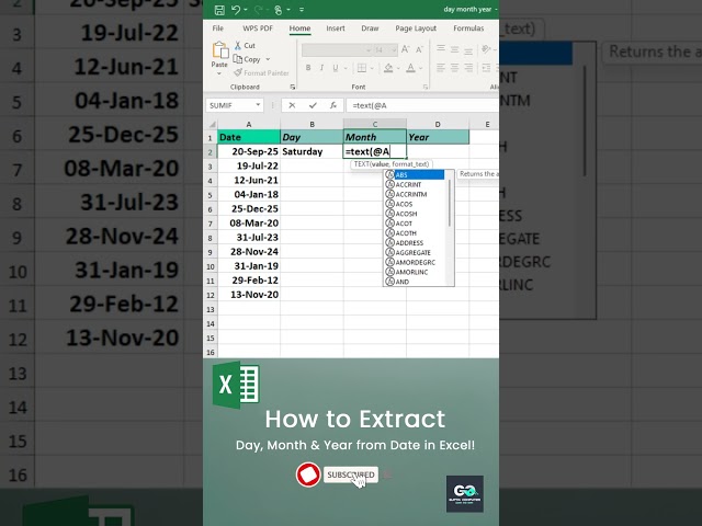 Instant Excel Hack: Separate Date, Day, Month & Year! 📈 #excel #exceltips