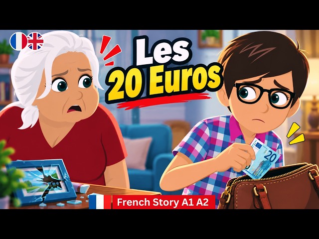 French Story – Les 20 Euros | French Conversation for Beginners | DELF A1–A2 Practice