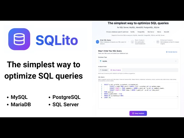 Optimize SQL queries without AI chat: paste a query, get recommendations, share with teammates