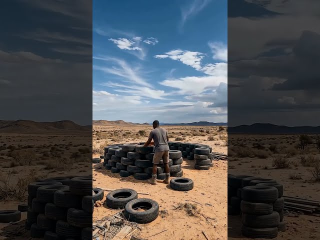 A Pile of Scrap Tires… Then THIS Incredible Hut Appeared! 🤯🌵 #DIY #Timelapse