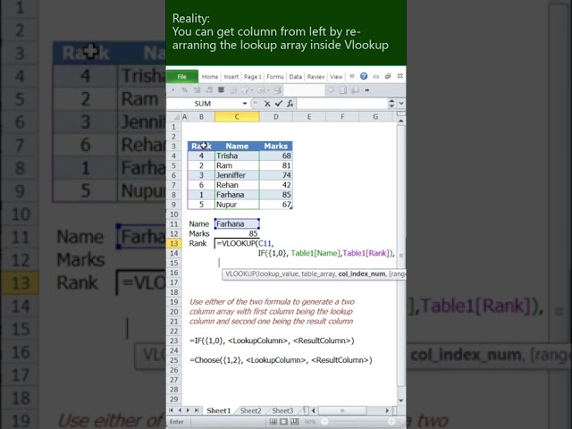 How to use Vlookup to pull data from columns to the left of your Lookup value?