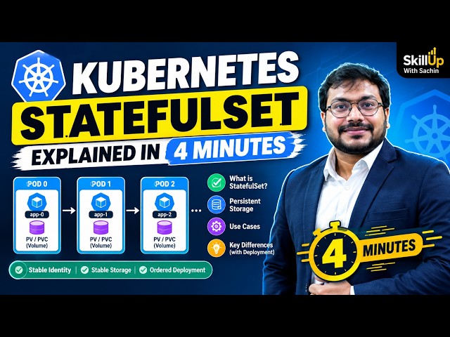 Kubernetes StatefulSet Explained in 4 Minutes | Kubernetes Tutorial #skillupwithsachin #skills #ai