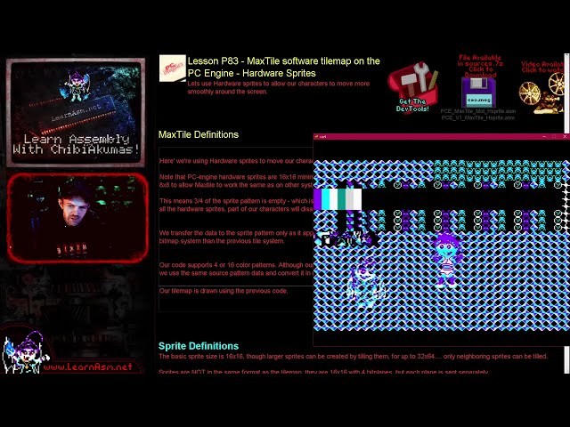6502 Lesson P83 - MaxTile software tilemap on the PC Engine - Hardware Sprites