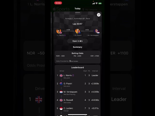Free Formula 1 leaderboard on Apple Sports #formula1 #Apple #sports #shorts
