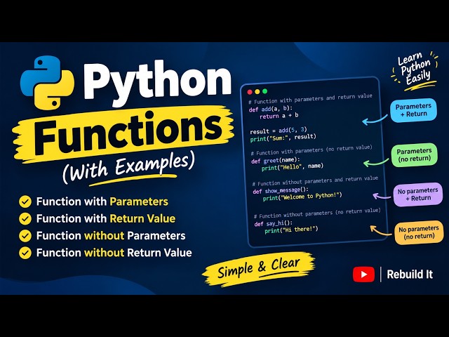 Python Functions Explained in Simple Way | Parameters & Return | Python Tutorial for Beginners
