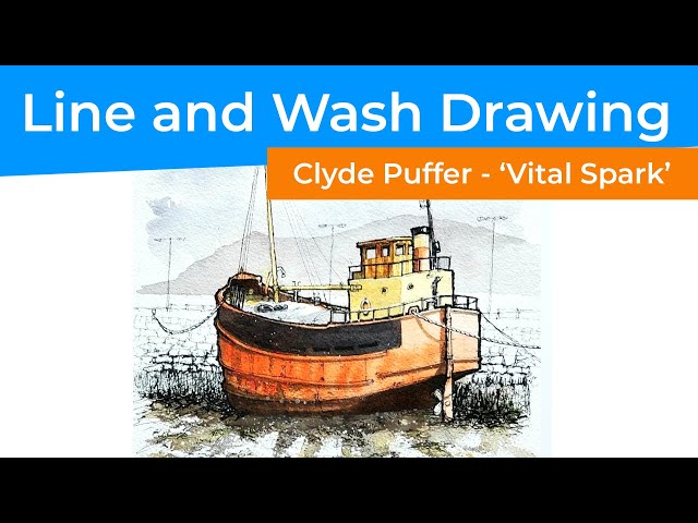Line and Wash Drawing of an Old Boat