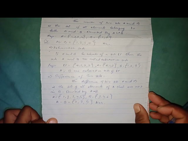 Operations on Sets(Intersection, union, Difference, exhaustive sets, Complement) in Mathematics