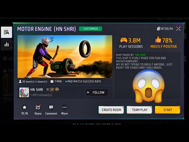 Motor Engine craftland map code !! Unick Craftland map 🗾 😲 #hnshri #freefire #craftland 