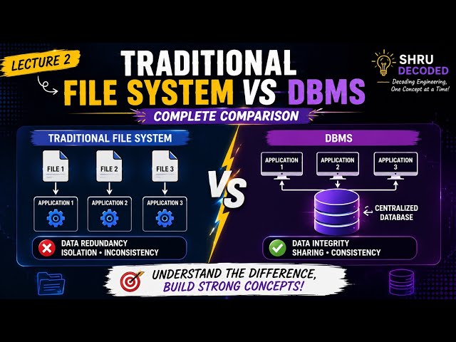 Lec - 2 : Traditional File System vs DBMS | Differences Explained . 