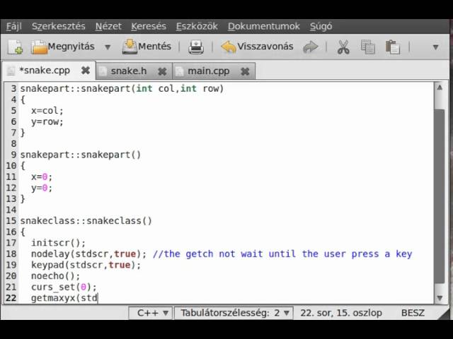 Ncurses and C++ 6 - snake game (part 2) - example program 3 (for Linux!)