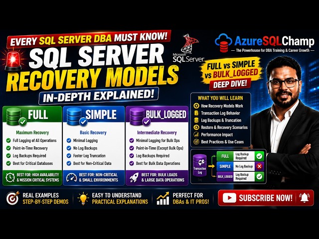 🔥SQL Server Recovery Model Internals | 🔔 FULL, SIMPLE & BULK_LOGGED Explained In-Depth⭐#sqlserver