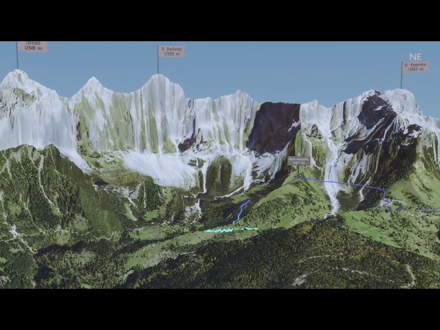 3D animation of hiking 5 Hüttenweg (Salzburg, Austria)