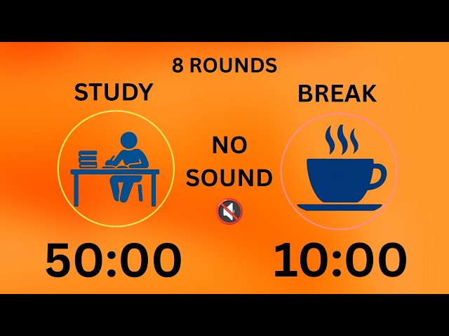 50/10 Pomodoro Timer | No sound | 8 Hour Of Focus timer & ADHD✨ | 8 Hour Study With Me