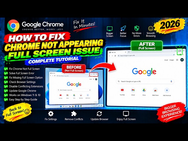 How to Fix Google Chrome Not Appearing Full Screen Issue & Error Full Tutorial