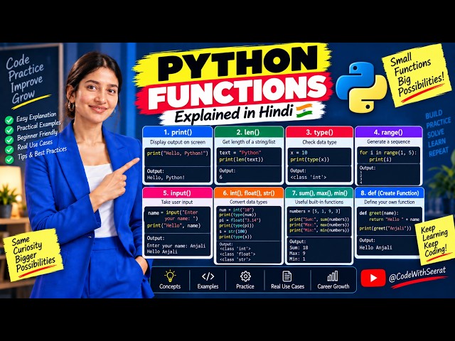 Python Functions Explained in Hindi | Important Functions for Beginners | Python Basics