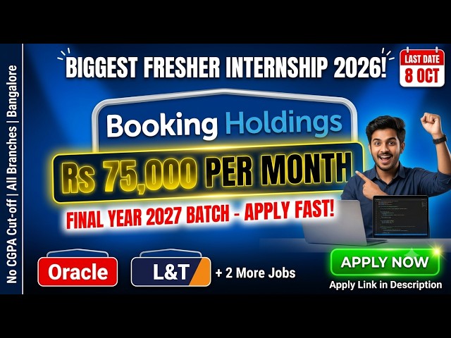 Booking Holdings Hiring 2026 | ₹75,000 Per Month Internship Apply Now #booking #freshersjobs