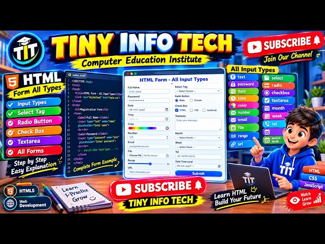 HTML Form All Input Types Explained|Text,Password, Date,Time Email, File,Radio,Checkbox & More|Tamil