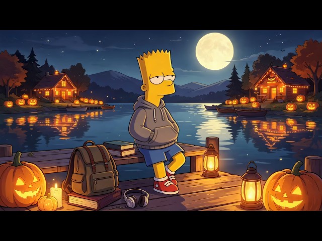 Autumn Shore Lofi 🍂 Peaceful Music Under Starlit Night