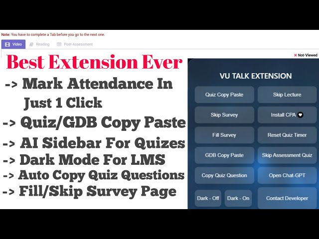 VU Quiz Firewall Unlocker Extension | VU Talk Extension | Complete LMS Attendance Quickly    #vulms