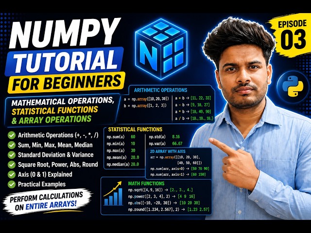 NumPy for Beginners | Mathematical Functions, Axis & Array Iteration