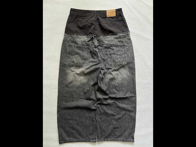 Dark Charcoal Washed Two-Tone Contrast Waistband Relaxed Wide-Leg Jeans
