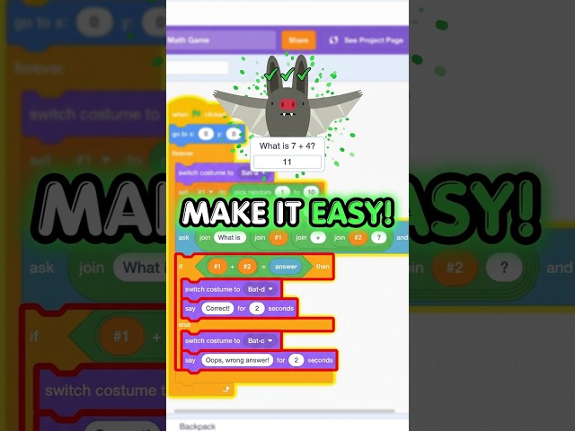 The easiest way to code a math game in Scratch 🧠 #coding #tutorial