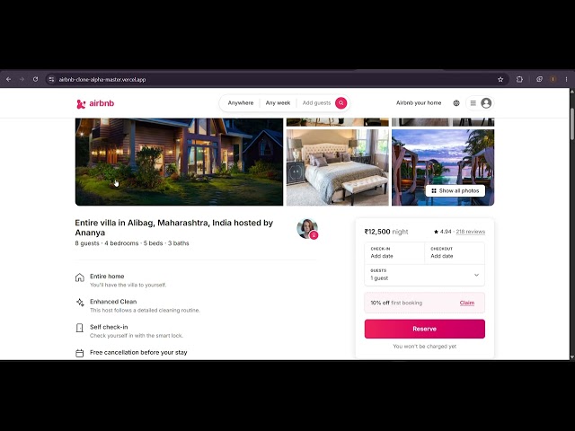 Airbnb Clone Website | Next.js, React & Tailwind CSS | Photo Tour, Lightbox, Booking & Responsive UI