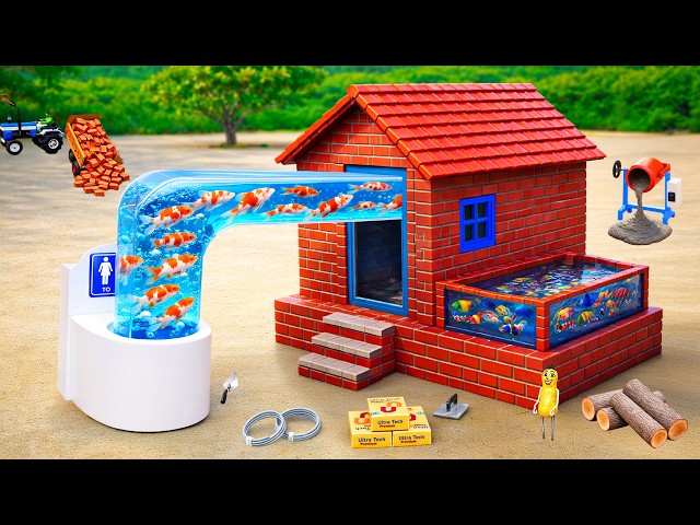 DIY Construction Science Project - Building a Modern Fish Toilet and Pool Tank with Brick and Cement