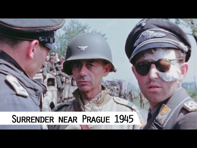 German Wehrmacht driving in to surrender near Prague (1945)