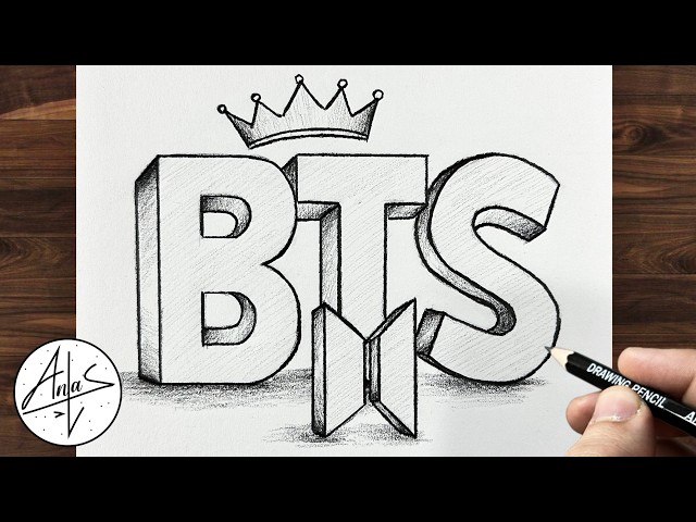 How to Draw BTS 3D Logo with Crown | Easy BTS Pencil Sketch Drawing