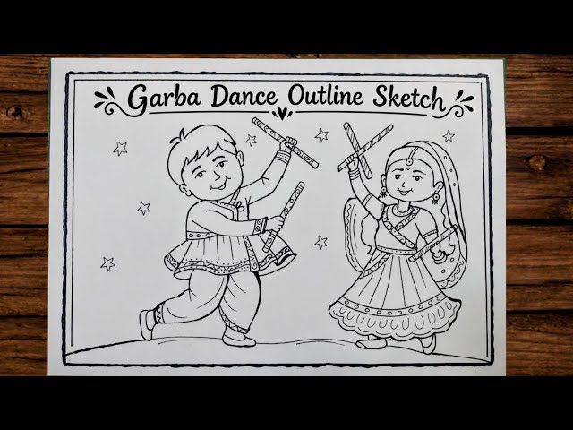 Navratri Garba Dance drawing / Navratri special Garba Outline drawing /  Garba drawing sketch