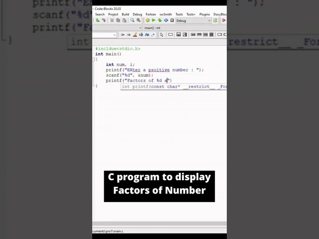 C Program To Display Factors OF A Number #shorts