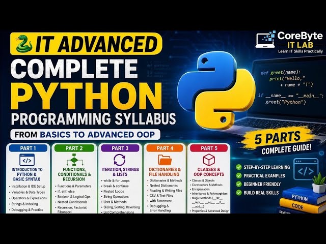 2.0.0 IT ADVANCED–COMPLETE PYTHON SYLLABUS | Basics to OOP | Functions, Loops, Lists, Files &Classes