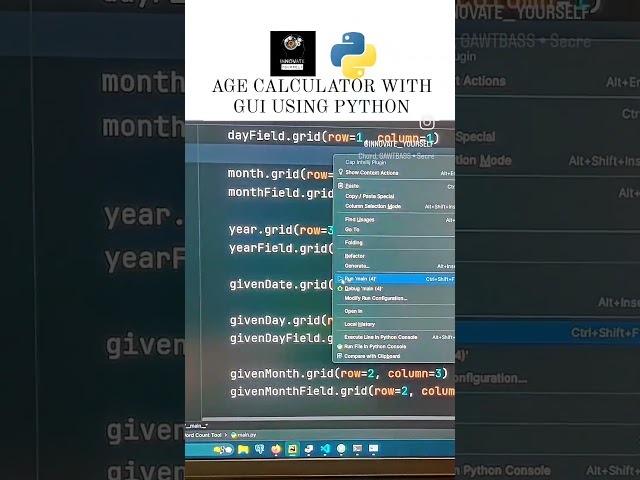 AGE CALCULATOR WITH GUI USING PYTHON PROGRAMMING 🌟 #age #calculator #gui #python #youtubeshorts