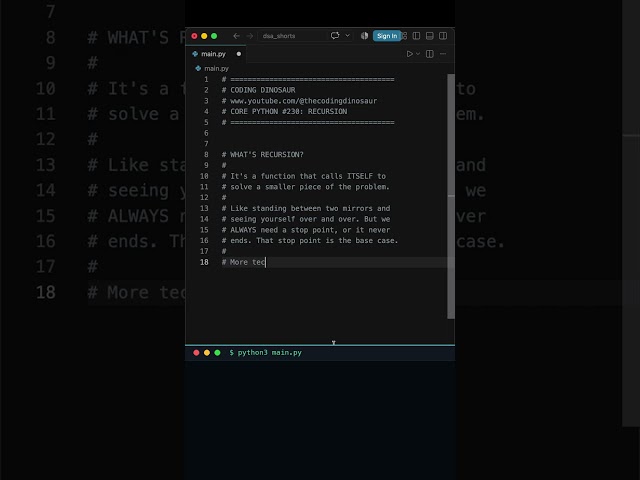 A Python function that solves a problem by solving a smaller version of itself