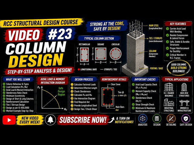 RCC Structural Design #23 | Column Design – Step-by-Step Analysis & Reinforcement Design