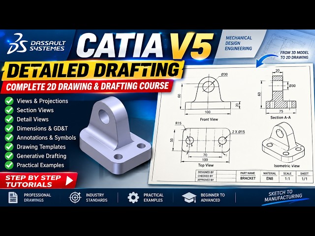 CATIA V5 Detailed Drafting Tutorials | Complete 2D Drawing & Drafting Course