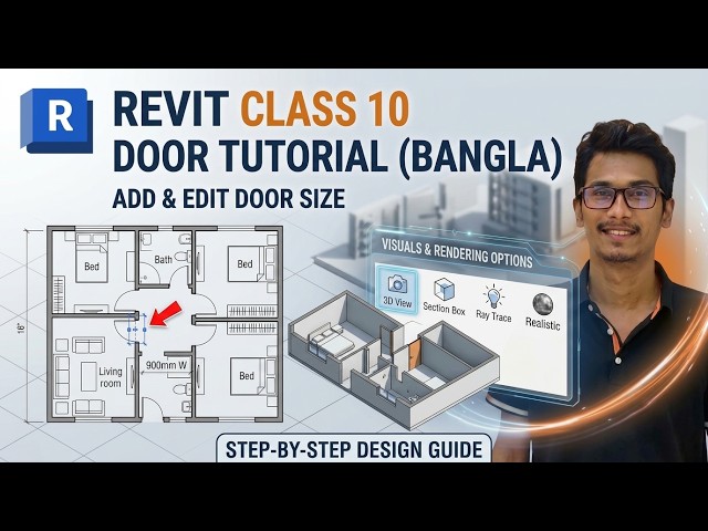 Revit Door Tutorial in Bangla 10 | How to Add & Edit Door Size in Revit Floor Plan