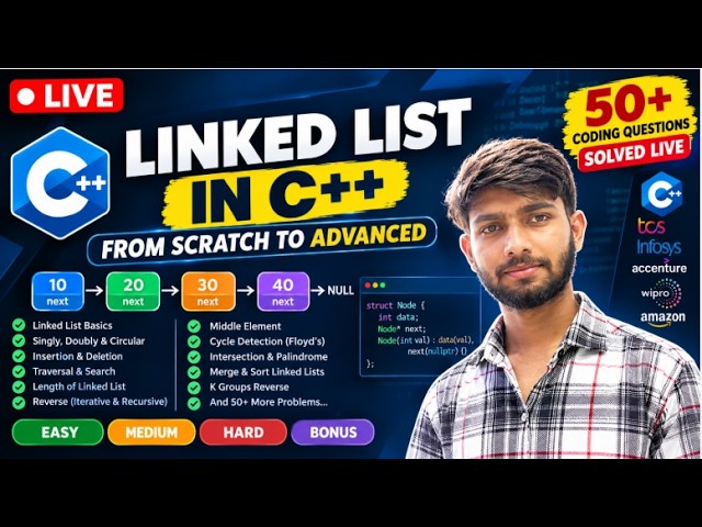 Linked List in C++ One Shot 🔥 | Complete Linked List + 50 Questions | C++ DSA | LogicNLearn