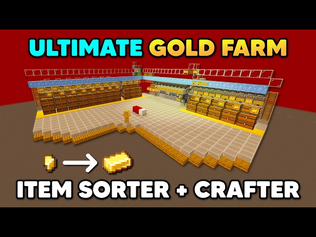 Minecraft Gold Farm Item Sorter & Crafter - All Gold Nuggets into Ingots