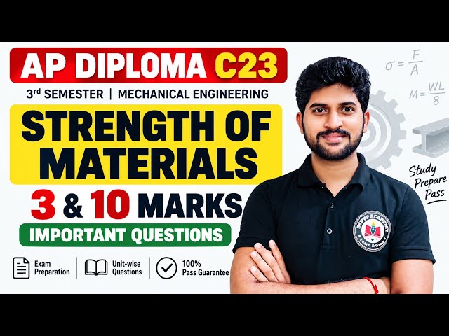AP Diploma C23 3rd Sem MECH | Strength of Materials | 3 & 10 Marks Important Questions