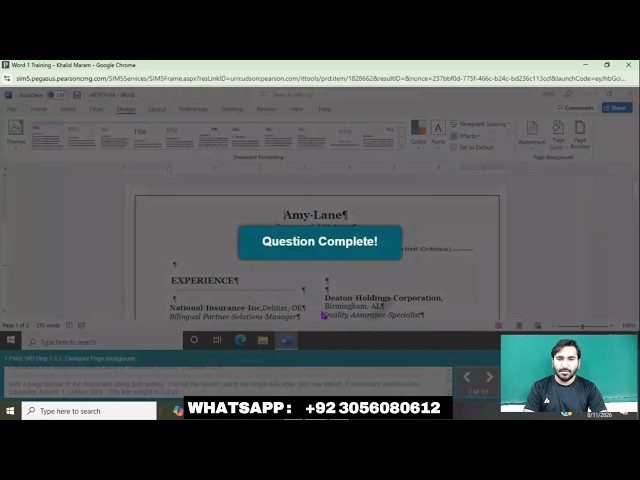 Word Chapter 1: Simulation Training | Word Chapter 1 Simulation Training |  Simulation Exam