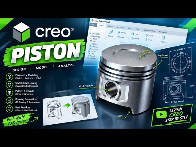 Creo Parametric Piston Design | Step-by-Step 3D Modeling Tutorial