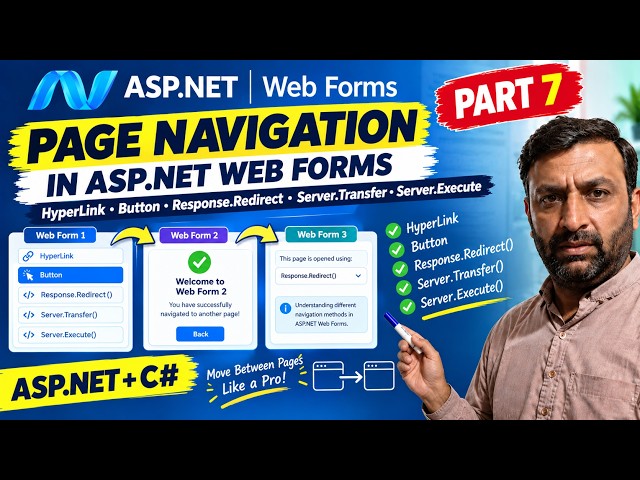 How to Navigate Between Web Forms in ASP.NET | HyperLink, Button & Redirect Methods | Part 7
