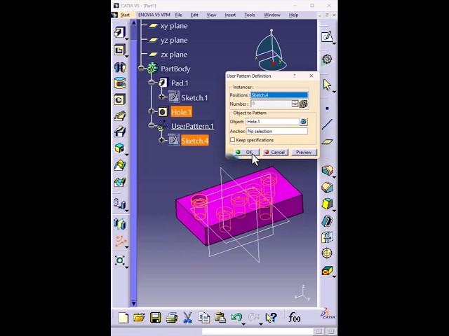 CATIA V5 User Defined Pattern Smart CAD Trick #Shorts