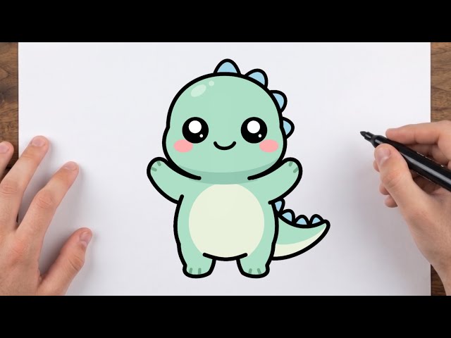 How to Draw a Cute Dino 🦖 | Easy Step by step drawing for kids.