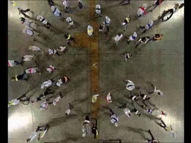 Aerial view of torus with 100 people in Freiburg, Germany